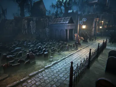 Old graveyard Low-poly 3D model