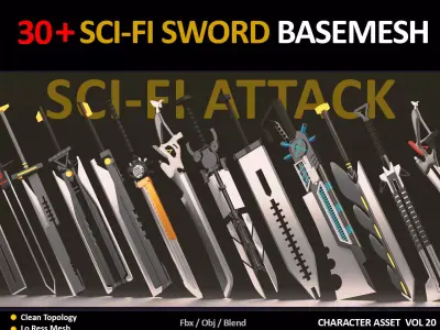 30 SCI FI SWORD BASEMESH  Low-poly 3D model