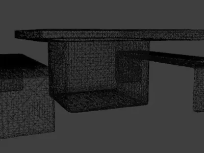 Modern Concrete Outdoor Dining Set Table  Bench Low-poly 3D model