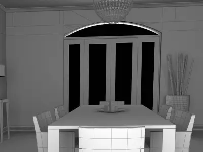 3D model Dinning set 7 dining room with orange walls and wood... 3D model