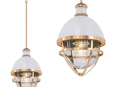 Outdoor two pendant lights with glass and gold metal 3D model