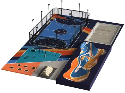 Urban Multi-Functional Sports Complex 3D Model 3D model