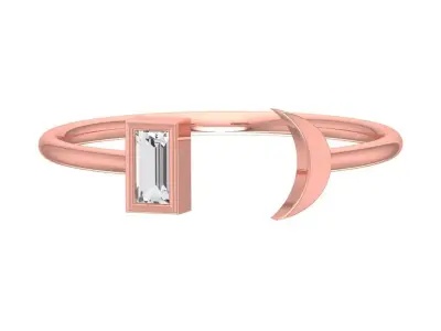 Solitaire Women Half Moon Baguette Stone Band Ring 3D print model