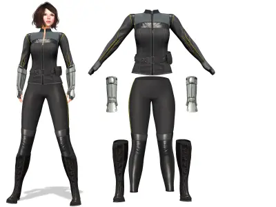 Futuristic Sci-Fi Full Outfit Jacket Pants Arm Shield Low-poly 3D model