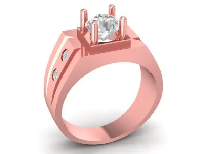 Classic Men Ring with Round Diamond 3D Model 654 3D print model