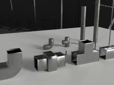 Modular industrial pipeline PBR Low-poly 3D model Low-poly 3D model