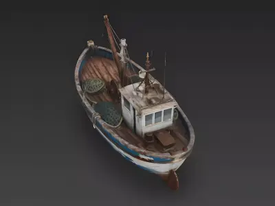 Weathered Wooden Fishing Trawler 3D Model Low-poly 3D model