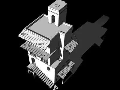  Old 3-level house Low-poly 3D model