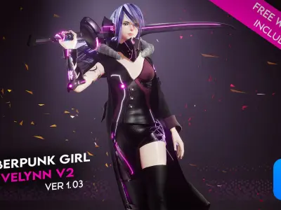 Evelynn V2 - Scifi Cyberpunk Character Low-poly 3D model
