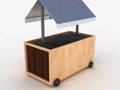 3d cart wooden with roof 3D model