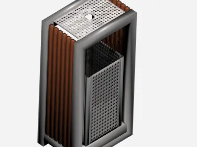 Wooden and metal box type aluminum trash can Low-poly 3D model