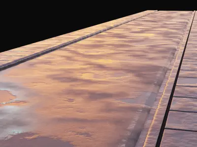 Procedural Repeatable Wet Road and Sidewalk with Puddle Free 3D model