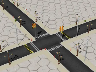 road and assrts Low-poly 3D model