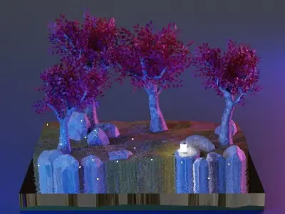 Isometric 3D Forest Model With Textures Low-poly 3D model