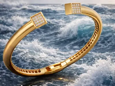 Square Top Open Bangle Bracelet with Stone-Ready Ends 3D print model