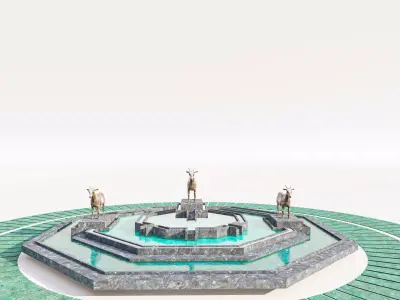 Tiered Stone Fountain and Landscape Centerpiece Low-poly 3D model