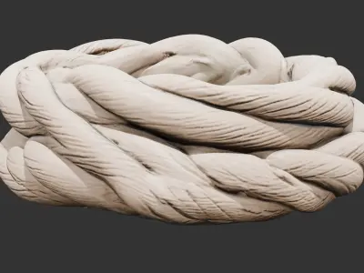 Coiled Rope Bundle on Wooden Floor Low-poly 3D model