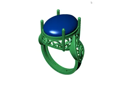 Art Deco Cabochon Ring 3D Model-Printable-Rhino Format 3D print model