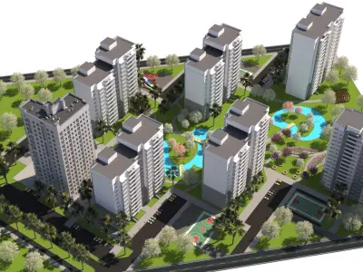 Modern Apartment Complex 3D Model Low-poly 3D model