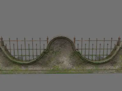 wall set wooden fence with iron railings Low-poly 3D model
