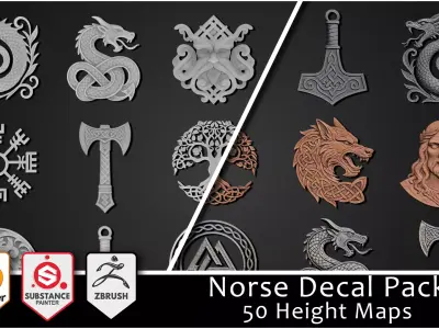 3DT Norse Ornamental Decal and Stamp Pack Low-poly 3D model