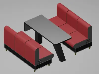 Fast food restaurant sofa and table Low-poly 3D model