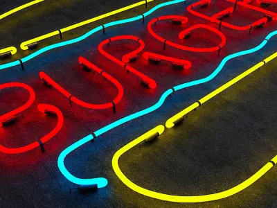 Burgers Neon Sign Low-poly 3D model