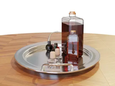 Tray with Liquor Bottles - Interior Decorations - High Quality 3D model