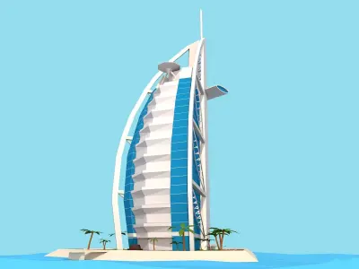 Cartoon Low Poly Burj Al Arab Jumeirah Low-poly 3D model