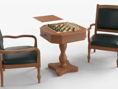 Light Chess and Pedestal Game Table and Chairs 3D model