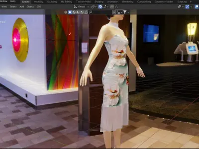 Beautiful ribbon and yarn ruffle florist party dress Low-poly 3D model