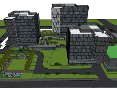 modern glass facade office building model 3D model