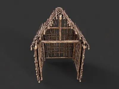 Primitive Wood Stick Jungle Shelter 2  Low-poly 3D model