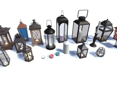 Lanterns and Candles Low-poly 3D model