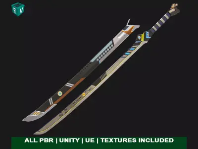  Sci-Fi Sword 01 All PBR Unity UE Textures Included Low-poly 3D model