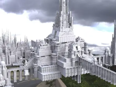 Ancient Dracula Castle with city separate  3D model