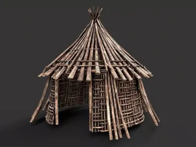 Primitive Wood Stick Jungle Shelter 3 Low-poly 3D model