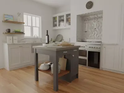 Kitchen with cabinets and wooden floors Free 3D model
