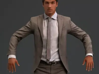 Rigged European male 3D model in business formal attire Low-poly 3D model