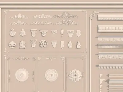 Collection stucco molding frame plaster column Low-poly 3D model
