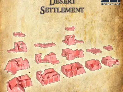 Ruined Desert Settlement Tabletop Terrain 28 MM 3D print model