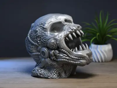 Demon Robot Headphone Stand  Beast Cyborg Headset Stand 3D print model