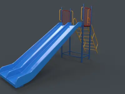 PBR Modular Outdoor Straight and Wave Slide B Low-poly 3D model