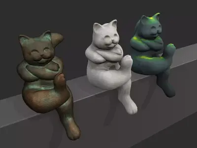 Sitting Cat Sculpture with Textures Low-poly 3D model