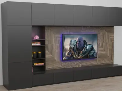 TV Unit with Decors Low-poly 3D model