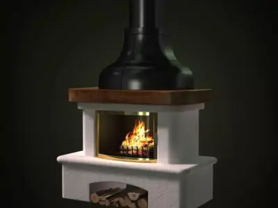 White Fireplace With Black Chimney 3D model