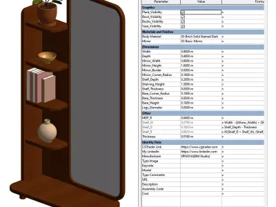 Parametric Floor Mirror with Shelves for Revit 3D model