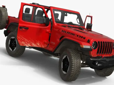  Jeep Wrangler Rock Climbing Vehicle Red Dirty Rigged for Maya 
