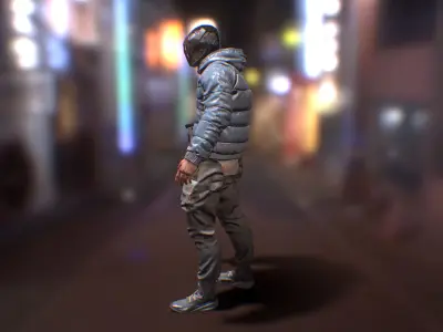 PBR CyberHunter gun in video game Low-poly 3D model