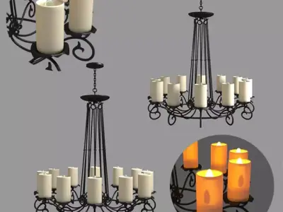 Chandelier wrought iron with candles 3D model